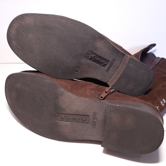 American Eagle By Payless Faux Suede Riding Boots Stars Studded Western Brown - Picture 7 of 11